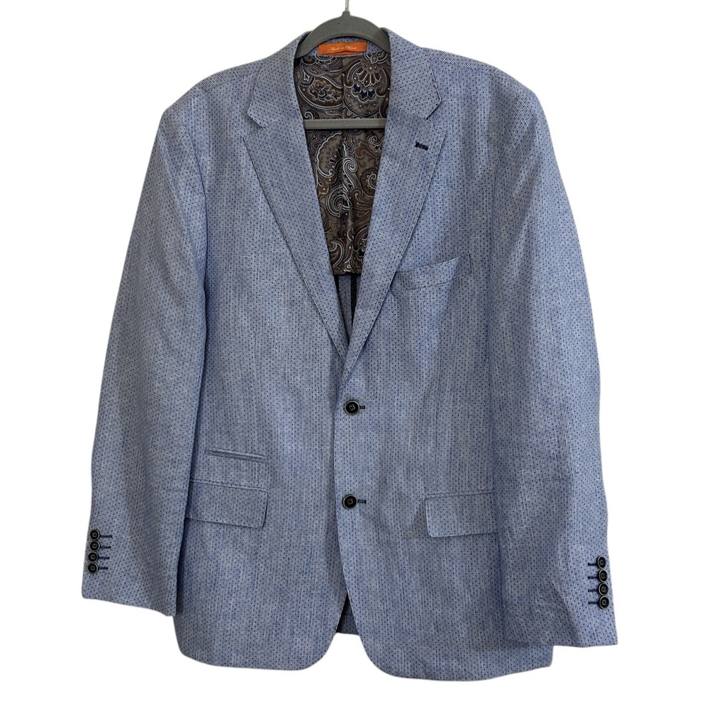 Inserch‎ Limited Edition Mens XL Blue 100% Linen Blazer Sport Coat Paisley